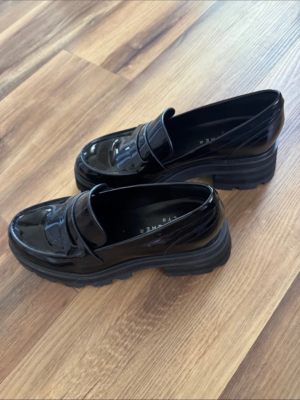 Marc Fisher Black Patent Chunky Penny Loafers